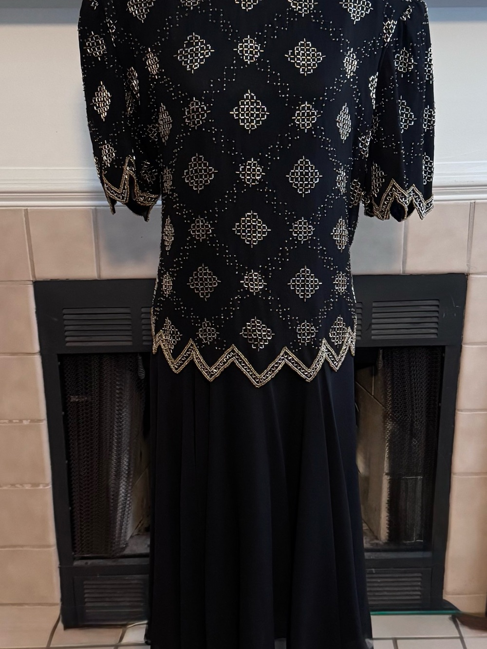 Vintage Brilliante by JA Black Evening Gown with Gold and Silver Accent Beading
